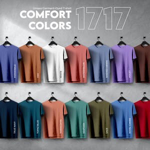 Carta de colores Comfort Colors 1717 con efectos de luz, archivos completamente editables, carta de maquetas de camisetas para impresión bajo demanda, carta de colores impresa