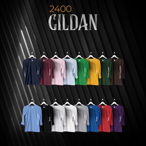 Carta de colores Gildan 2400 Roof Effect, archivos editables completos, carta de maquetas de camisetas para impresión bajo demanda, carta de colores Printful