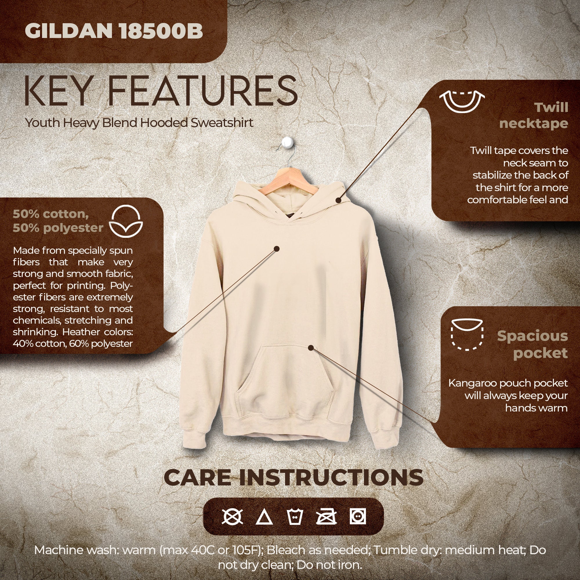 Gildan 18500b Size Chart and Color Chart, Key Features Listing Files