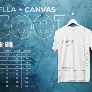 Tabla de tallas Bella Canvas 3001, medidas de la camiseta, tabla de tallas 3001, camiseta de jersey unisex, tabla de tallas Bella Canvas, AZUL, SKU SC012