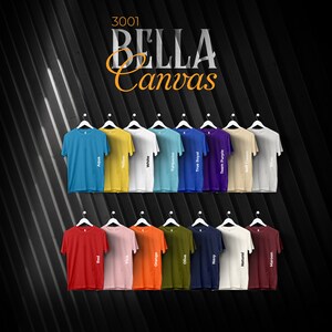 Gráfico de colores Bella canvas 3001, archivos editables completos, gráfico de maquetas de camiseta Heather Mauve para impresión bajo demanda, gráfico de colores impresos