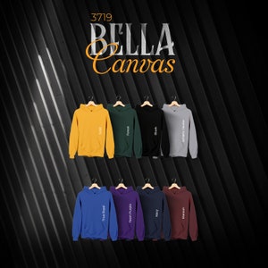 Carta de colores Bella Canvas 3719 Roof Effect, archivos editables completos, gráfico de maqueta con capucha Heather Mauve para impresión bajo demanda, colores impresos