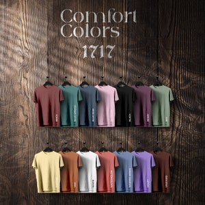 Carta de colores Comfort Colors 1717, efecto madera, archivos completamente editables, carta de maquetas de camisetas para impresión bajo demanda, carta de colores Printful