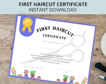 First Haircut Certificate, Printable, Digital Download, Hair Salon ...
