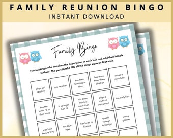 Family Reunion Games, Printable Family Bingo, Family Game Night, Find Someone Who, Family Party Games,  Family Reunion Bingo,Family Fun