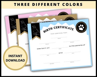 Puppy Birth Certificate, Digital Download, Dog Birth Certificate, Dog Breeder, Puppy Breeder, Puppy Records, Pink, Blue, Gold, Dog Lover