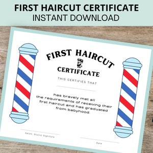First Haircut Certificate, Printable, Digital Download, Hair Salon, Barber, My First Haircut, Toddler Printables, Boy, Baby Memories