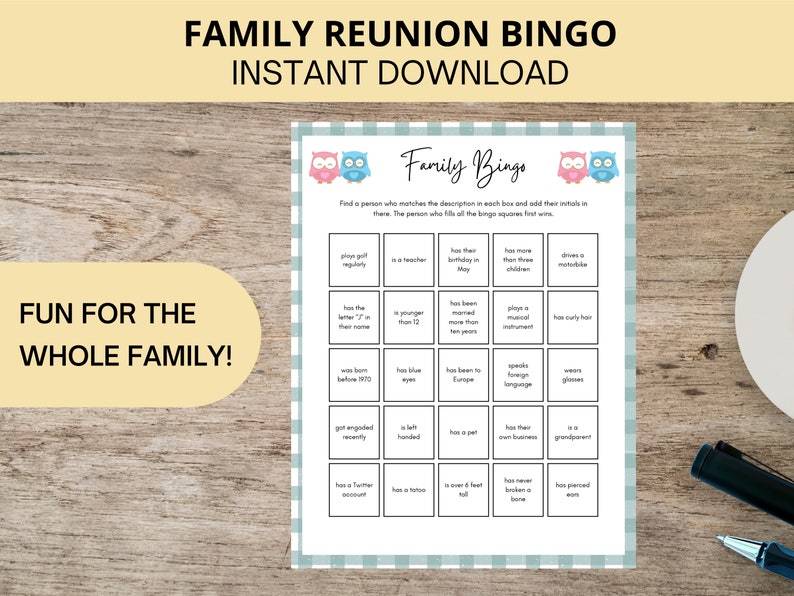 Family Reunion Games Printable Family Bingo Family Game - Etsy