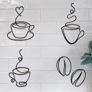 Coffee mug Tea cup Coffee Beans Wire Wall Art Kitchen Decor Cafe Bar Wall Decor Hanging Wire Words Custom Wire Sign Coffee Corner Decoration