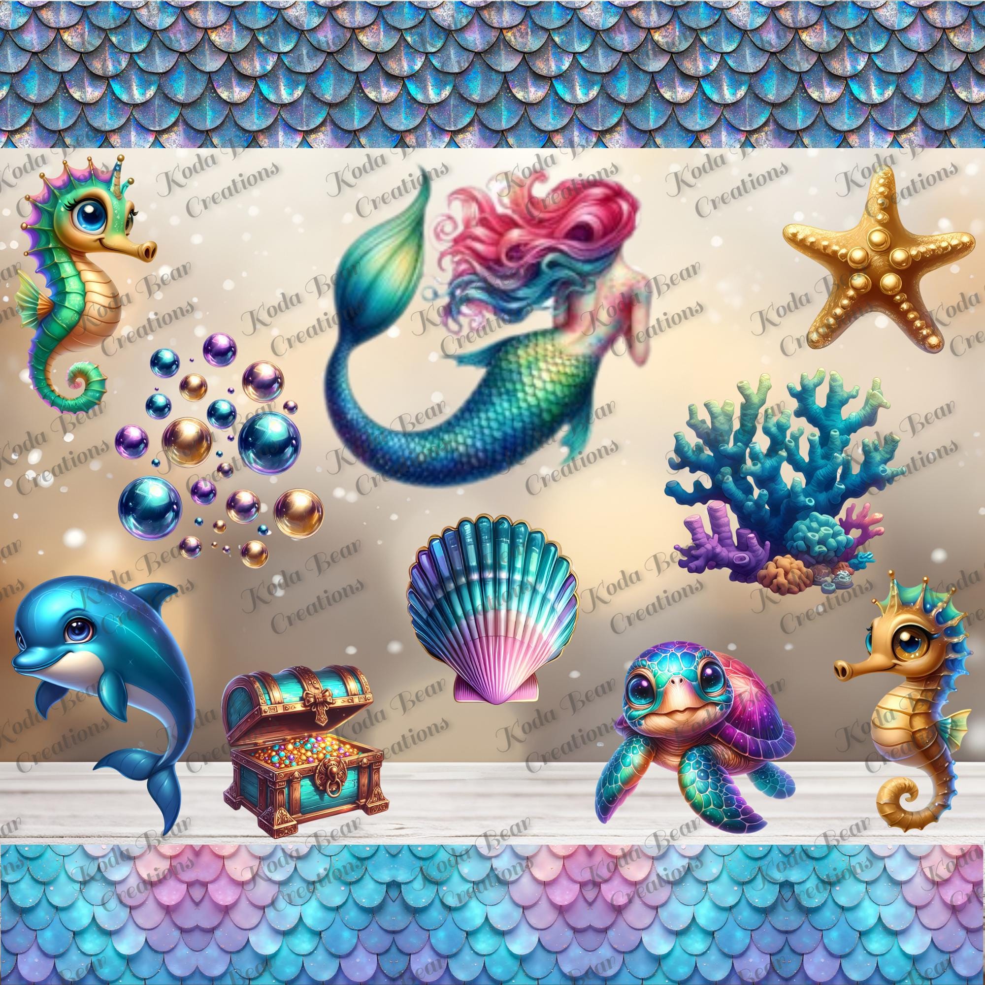 Mermaid/Ocean Big Element Sheet