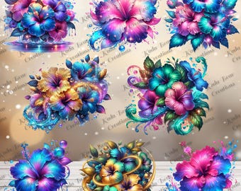 Vibrant Flowers Element Sheet UV DTF Decals-E047 | Waterproof Cup Decal | Glass Can | Tumbler Transfer | Sticker