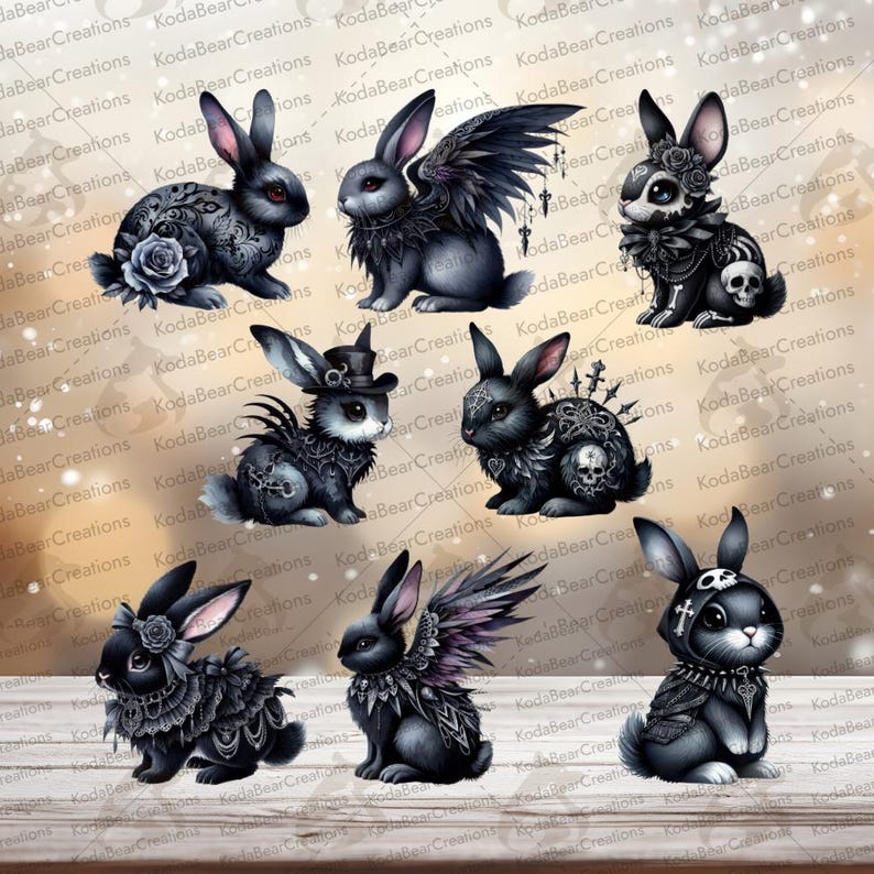 Goth Bunnies Element Sheet UV DTF Decal-e062 | Waterproof Cup Decal ...