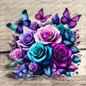 Teal/Purple Roses 2 UV DTF Decal