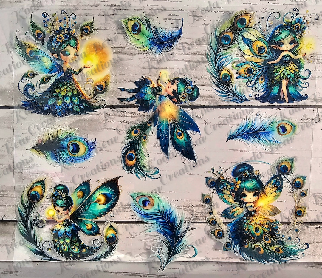 Peacock Fairies 2 Element Sheet UV DTF Decals - Etsy