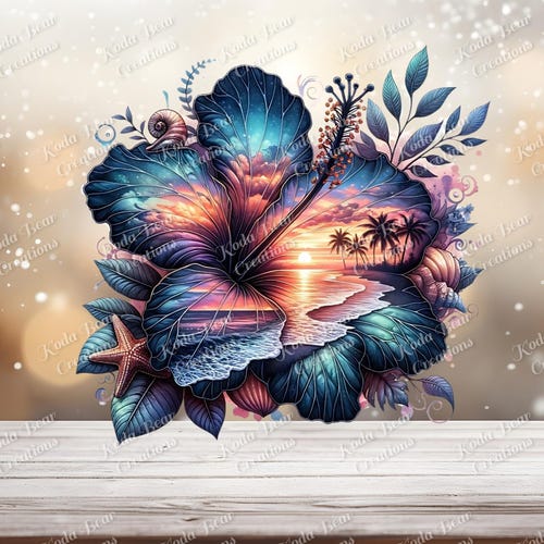 Sticker hibiscus plage exposition UV DTF-D055