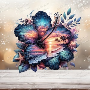 Hibiscus Beach Exposure #1 UV DTF Decal or Fabric Transfer | Tumbler Sticker | Ready to Press