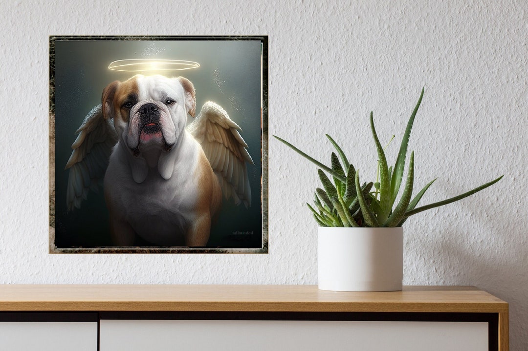 Serenity Paws: Printable Digital Art of an Angelic Bulldog Pup - Etsy