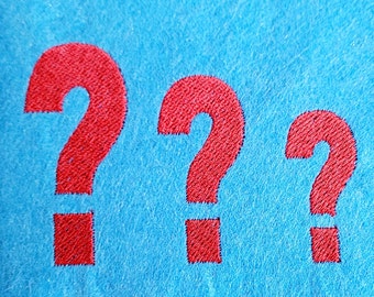 Embroidery design simple question mark in three sizes