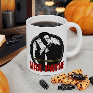 Caneca Max Payne | Presente Max Payne | Caneca de videogame | Presente de jogo | Caneca de jogo | Caneca de jogador | Presente de videogame | Caneca de café de jogo | Caneca Geek