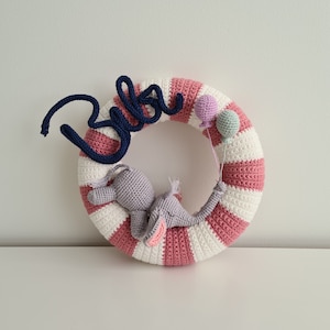 Crochet pattern crochet wreath with elephant and name