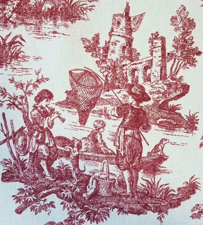 Vintage Red Toile Upholstery Fabric Charming French Etsy