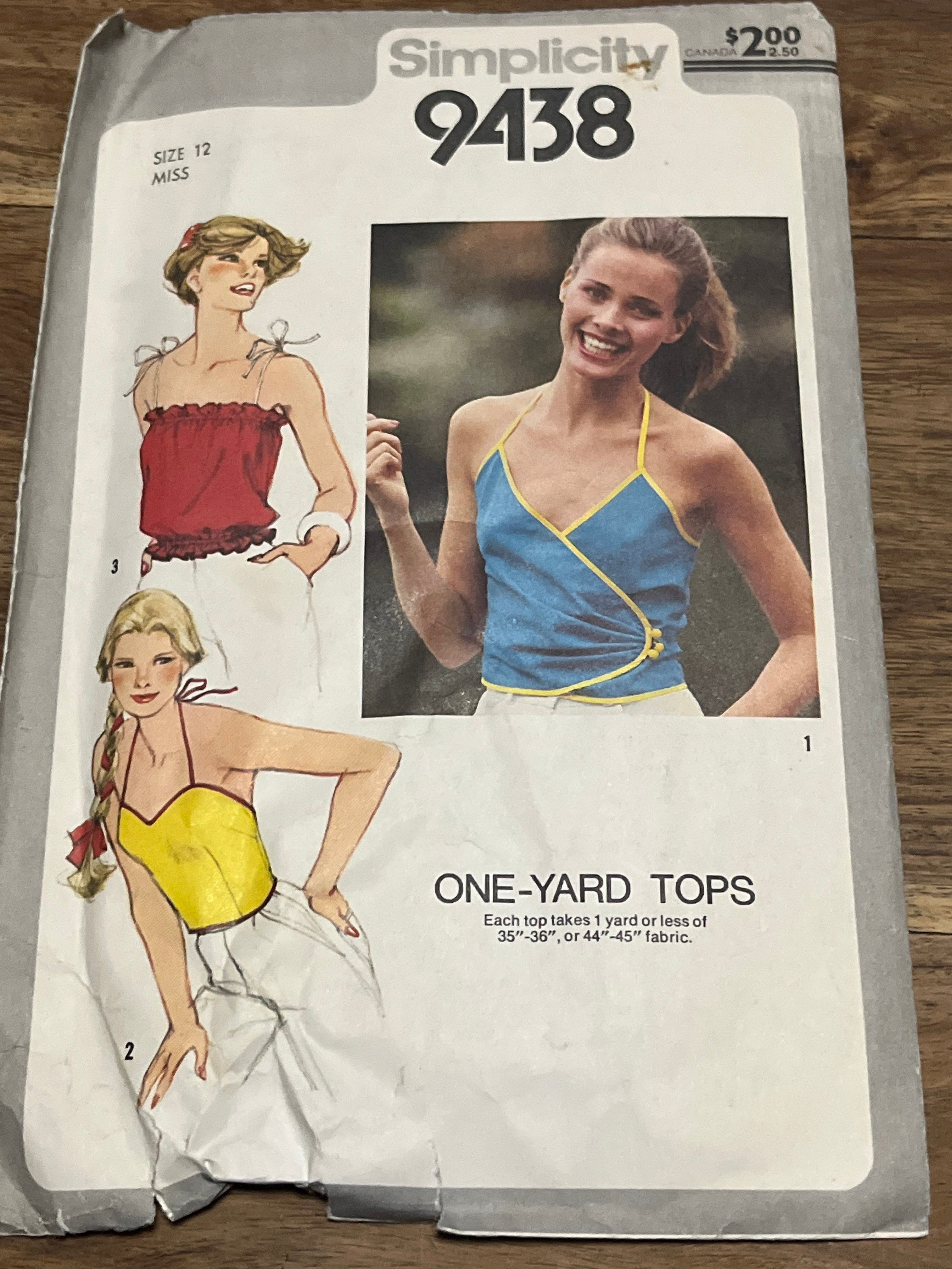 トップス mqxs Vintage Simplicity Pattern 94381 Yard Tops Miss Size 12 Front Wrap