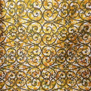 True vintage mid century upholstery fabric abstract print in olive and mustard