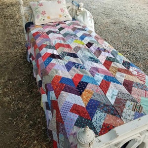 vintage  quilt top rail fence/chevron pattern