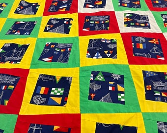 Handmade nautical, themed patchwork quilt unfinished