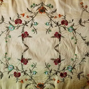 Exquisite gold vintage silk with vine, embroidered floral vine on