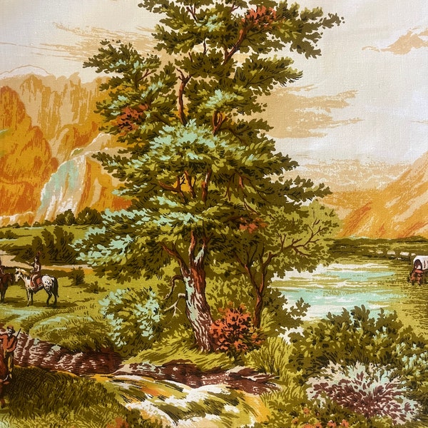 True Vintage vat died fabric the Rocky Mountains novelty print by Wesco fabrics Denver, Colorado