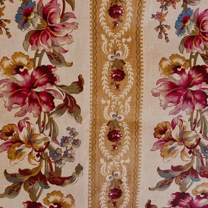 True vintage French linen cotton blend floral fabric c1900