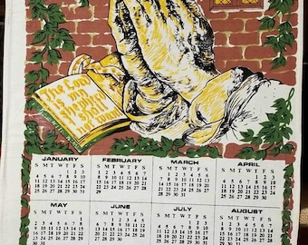Vintage dode voorraad religieuze linnen kalender theedoeken 1972-1991