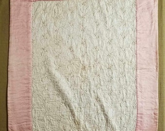 1950s vintage  pink cotton and satin baby blanket