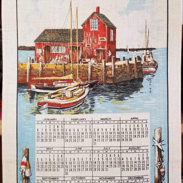 Vintage dead stock linen calendar tea towels 1970s