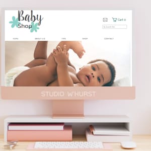 Modello di sito web Wix Baby Shop. Modello wix design del sito web, pronto per l&#39;uso. Inizia subito il tuo sito web con il tuo negozio online