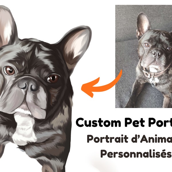 Portrait d'animaux de compagnie - Chiens et chats, portrait réaliste numérique, cadeau propriétaires animaux, portraits mignons animaux