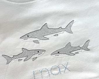 Sharks Trio Sketch Fill Embroidery Design