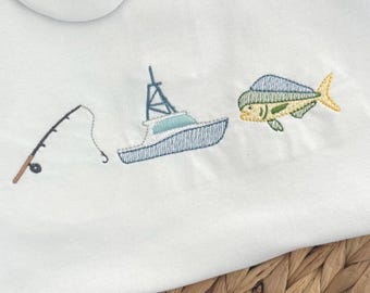 Diseño de bordado con relleno de boceto de mahi mahi - Trío de pesca en agua salada