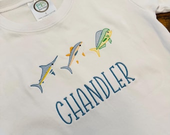 Offshore Fish Trio Sketch Fill Embroidery Design - Blue Marlin, Mahi Mahi, and Yellowfin Tuna