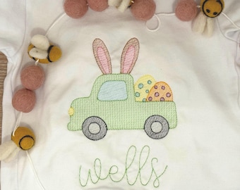 Easter Egg Sketch Fill Truck With Bunny Ears Embroidery Design