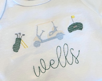 Diseño de bordado de punto de cruz de Golf Trio