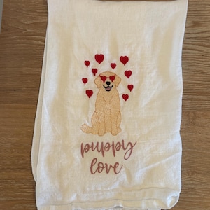 Golden Retriever Valentine's Glasses Sketch Fill Embroidery Design File