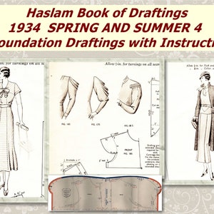 Pode incluir: Um livro de padrões de costura vintage de 1934 para vestidos de primavera e verão. O livro inclui instruções para o traçado de base e ilustrações de diferentes estilos de vestidos.