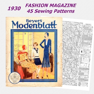 1930-talets 45 sömnadsmönster: Vintage Fashion Magazine - Restaurerad digital utgåva med sömnadsmönster (A0 + A4/Letter PDF-nedladdning)