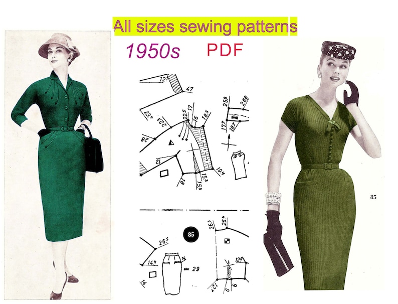 All Size Pattern 1950s Dress Sewing Patterns All Sizes - Pattern Drafting System (PDF ...