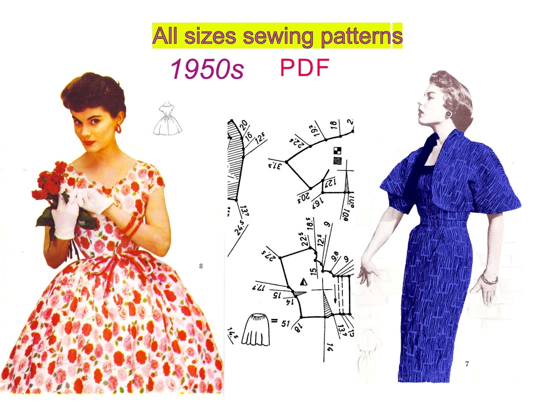 All Size Pattern All Sizes 2 Dresses Sewing Patterns From 1950s, Pattern System, Vintage ...
