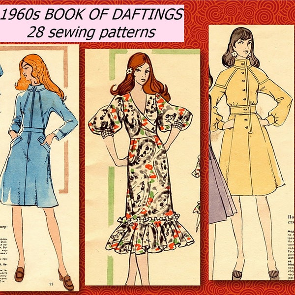 28 Vintage Sewing Patterns, 1960s USSR  Vintage Fashion Magazine, Book of Draftings , ebook PDF Download, 51 Pages
