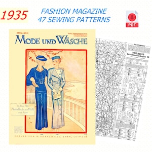 47 Sewing Patterns PDF 4/1935 Mode und Wäsche, Vintage Sewing Patterns, 1930s Sewing Patterns, German Vintage  Fashion Magazine