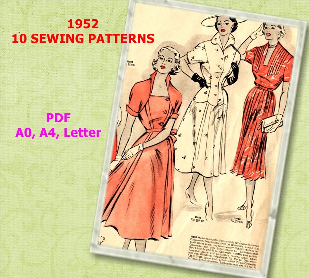 10 Vintage Sewing Patterns 1952 , 1950s Sewing Patterns, Vintage
